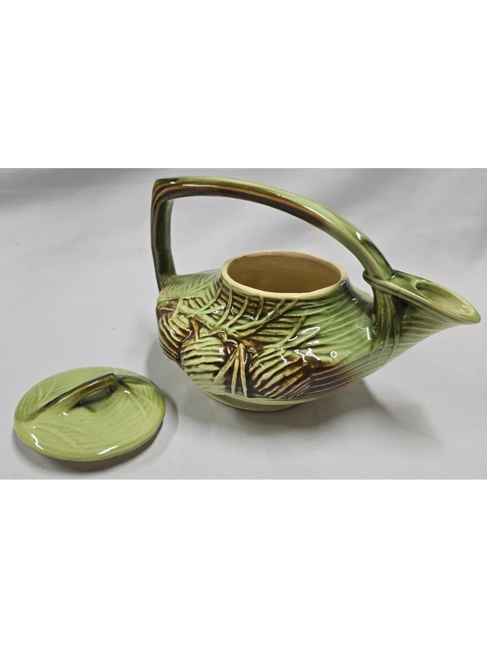 McCoy Pottery Pine Cone Tea Set: Teapot, Creamer, and Sugar Bowl Ex, Condition